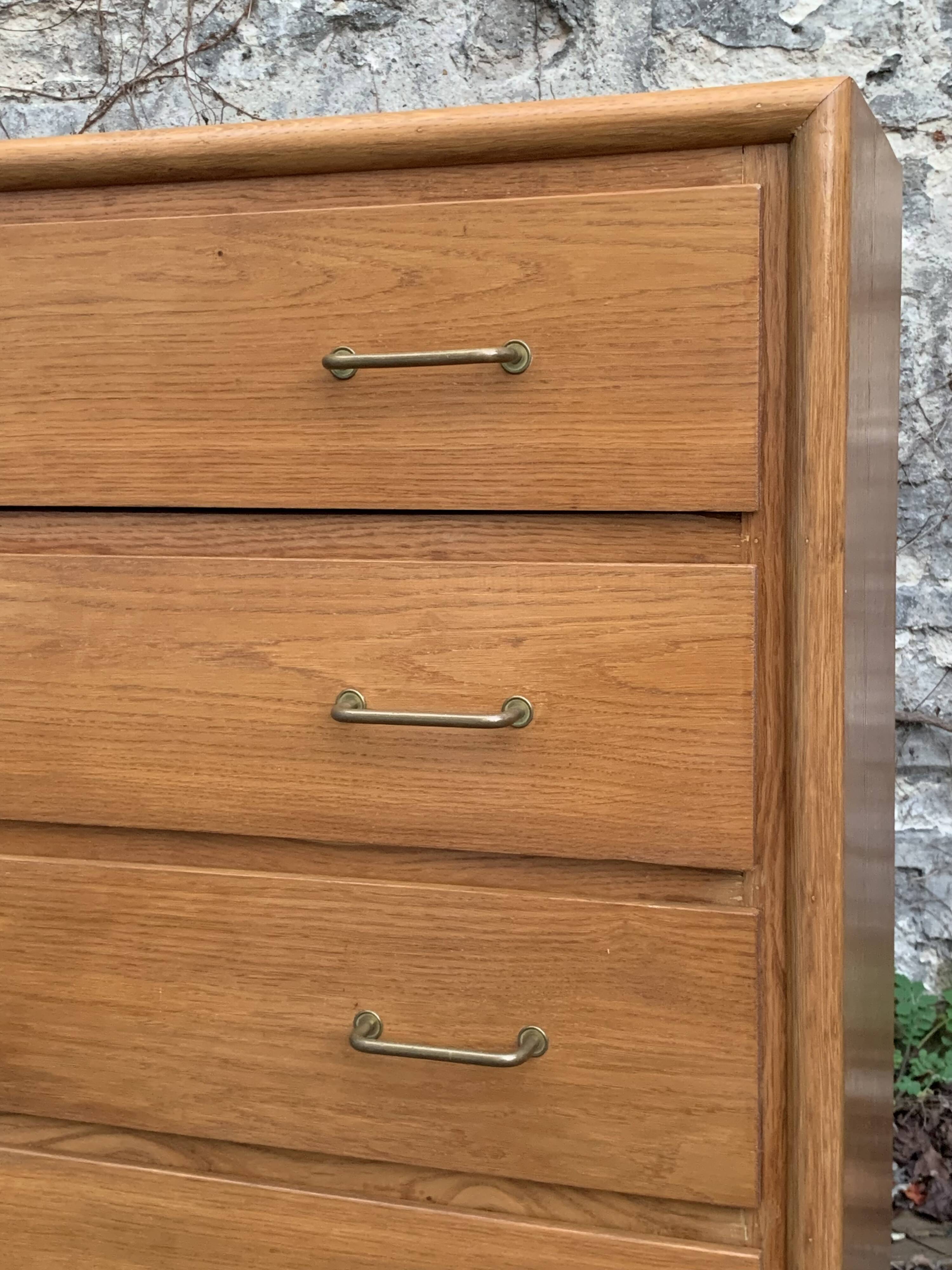 Vintage chest of drawers with compass feet, oak, original patina, 1950s