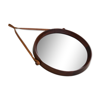 Teak Mirror On A Leather Strap 50s 60s 70s Mid Century Modern Danish 70x43,5cm