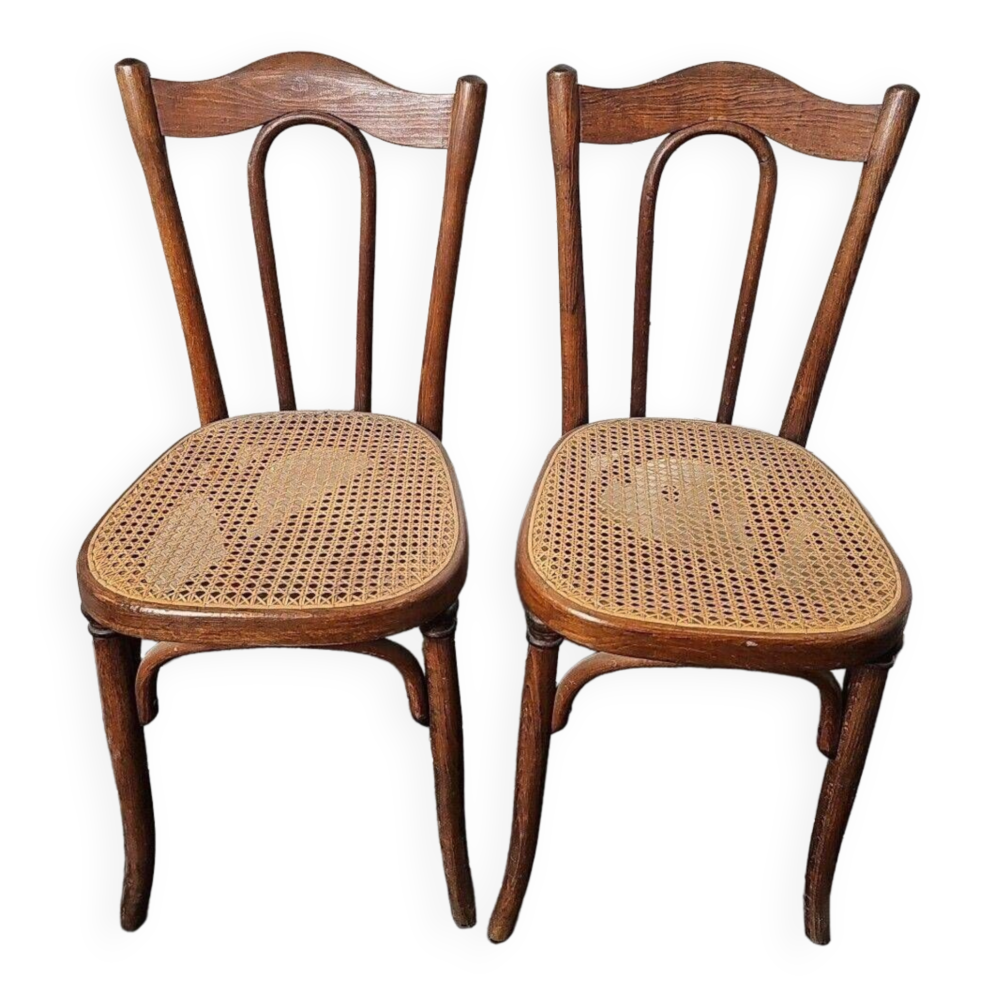 caned oak bistro chairs x 2