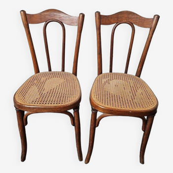 caned oak bistro chairs x 2