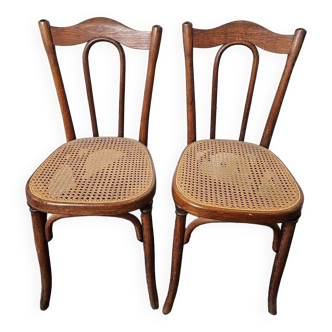 caned oak bistro chairs x 2