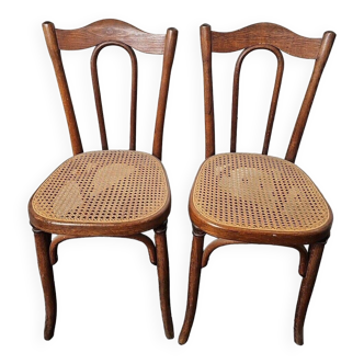 chaises de bistrot cannées en chêne x 2
