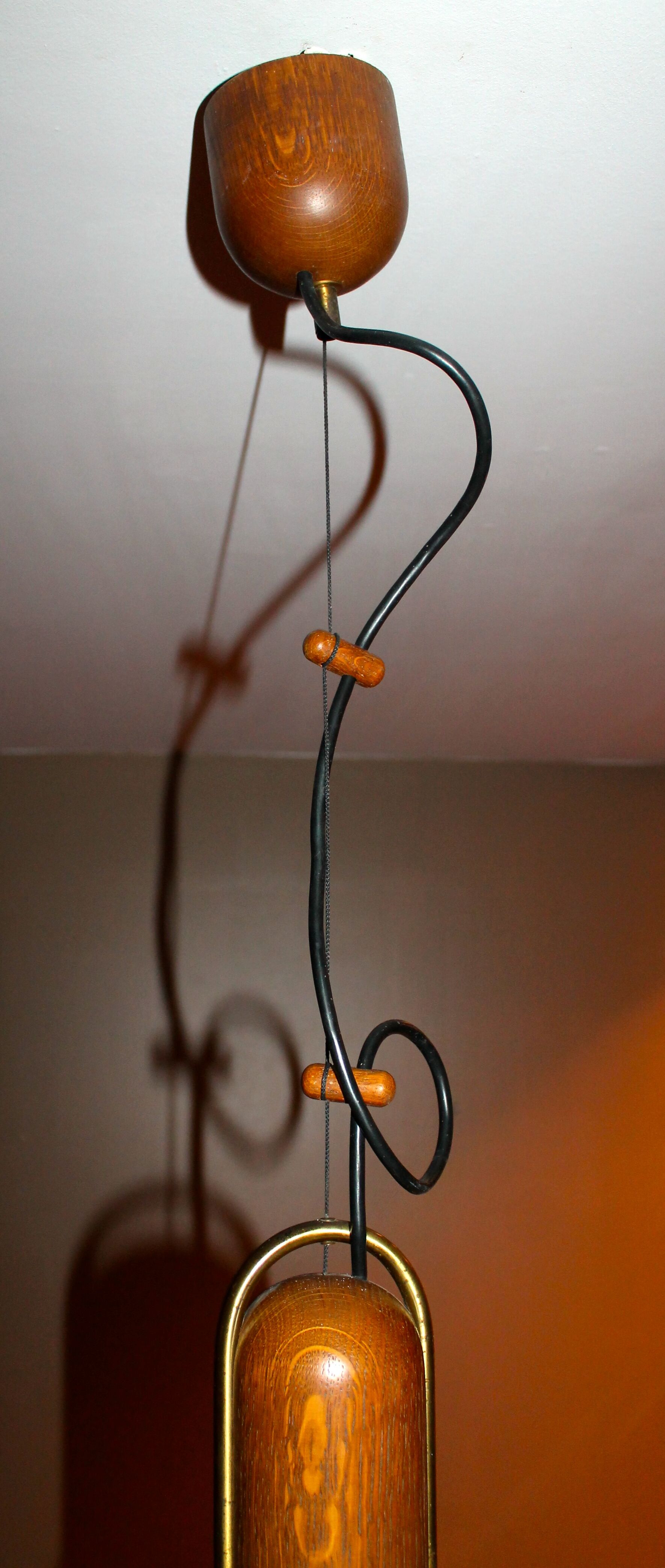Temde Leuchten, 50's/60's and teak and brass hanging lamp