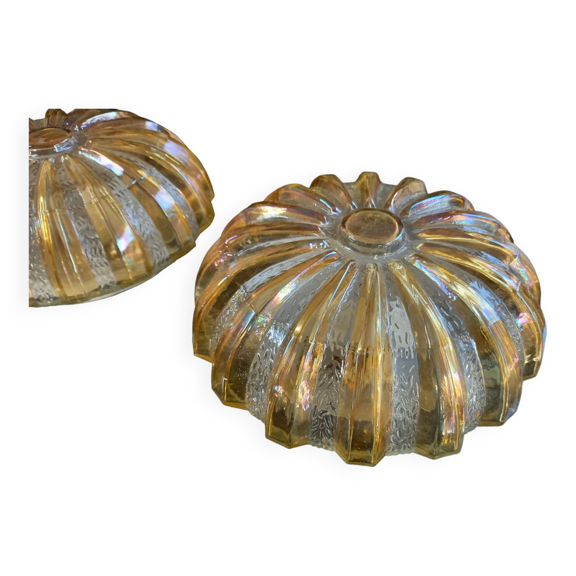 Pair of light fixtures, wall lamps or ceiling lamps 70s