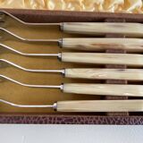 Set of 12 dessert forks and pie server in brown case