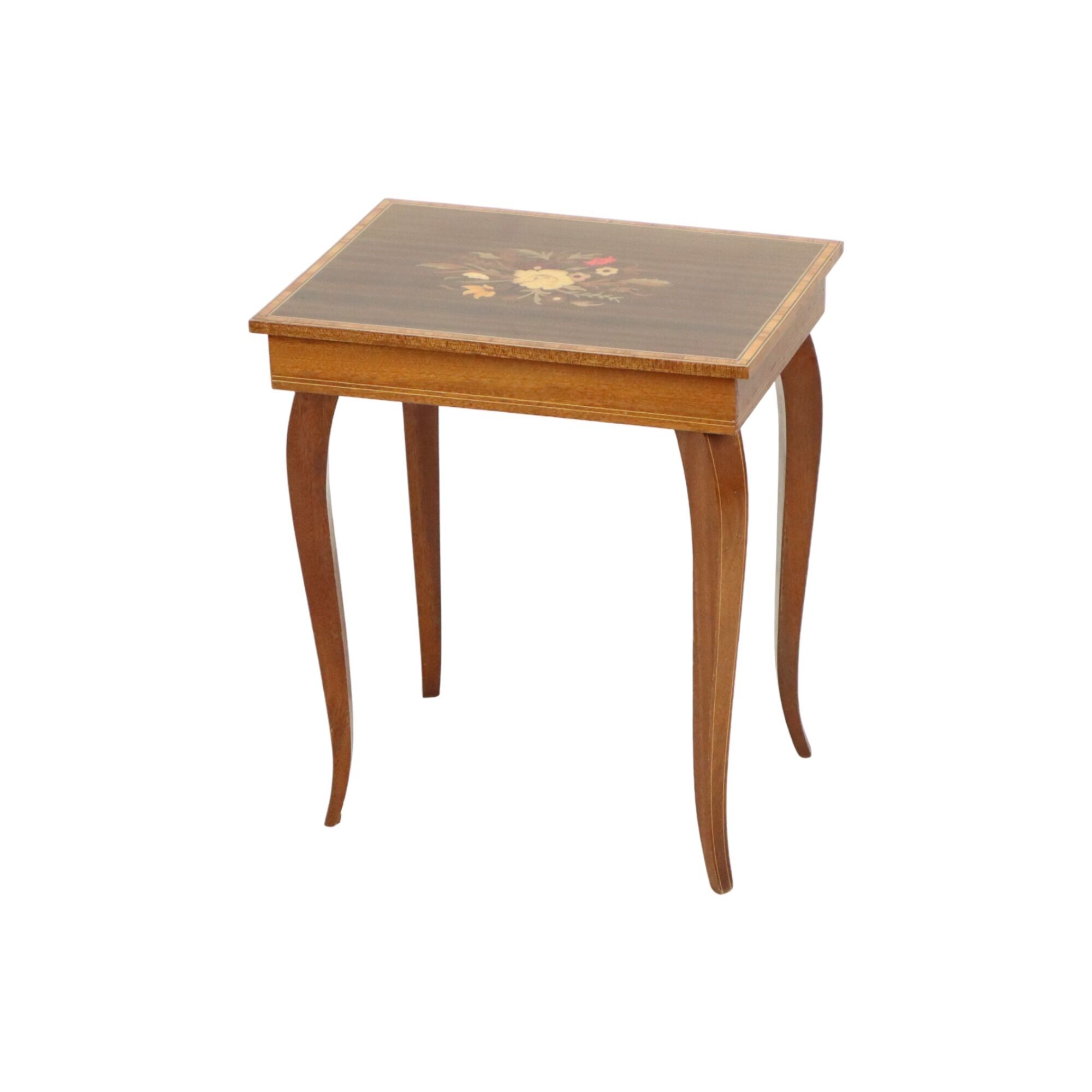 Reuge music box table with key inlaid wood made in italy 43cm