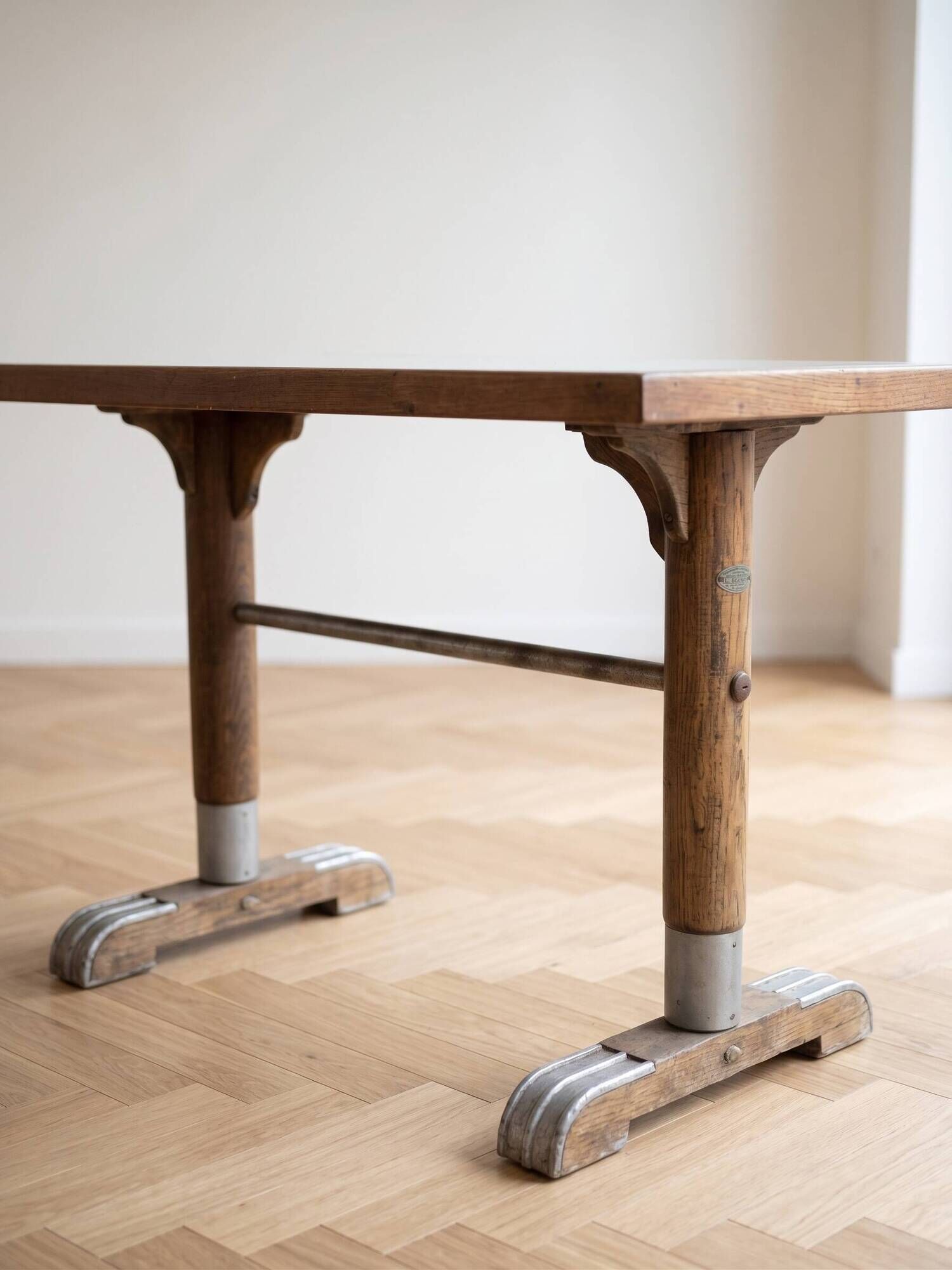 Antique bistro table L. Buchon in wood and metal