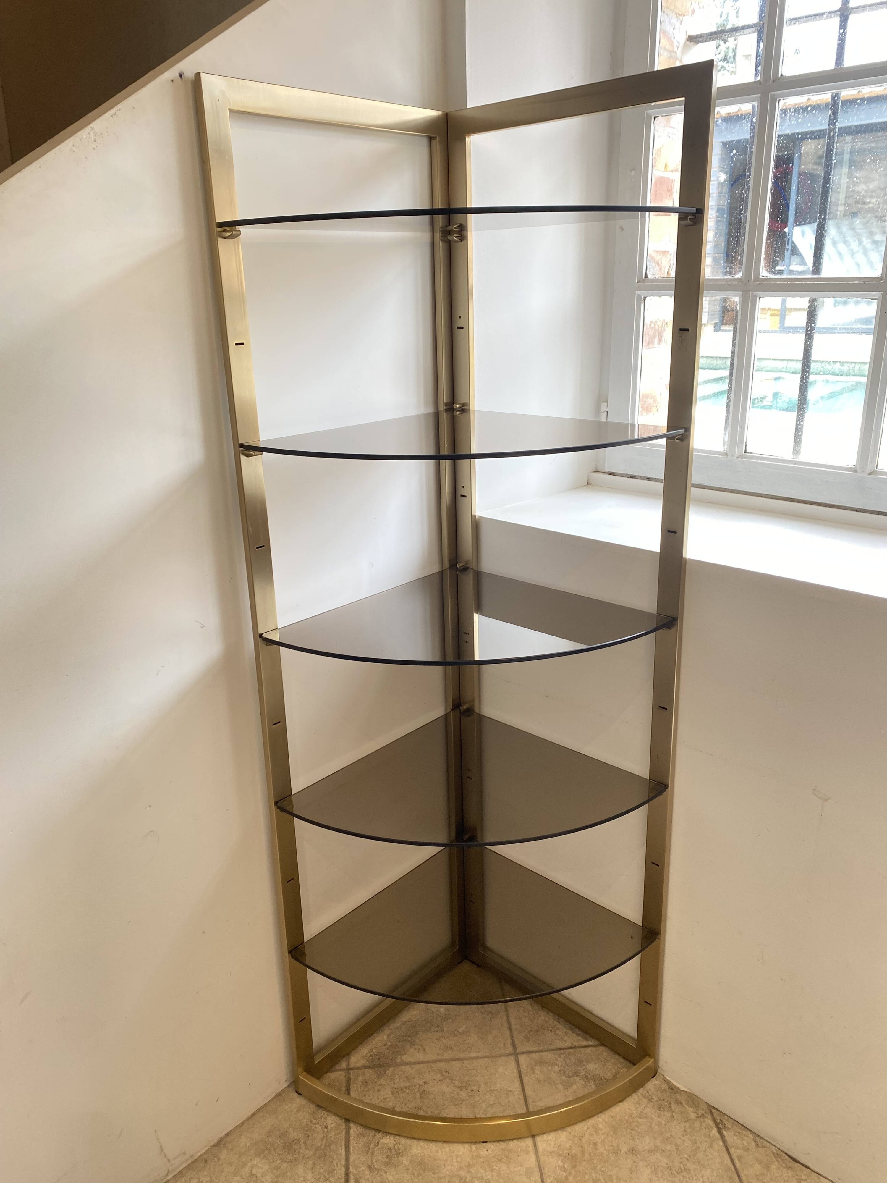 Bibliothèque vitrine étagère murale angle modulable verre et métal doré 70