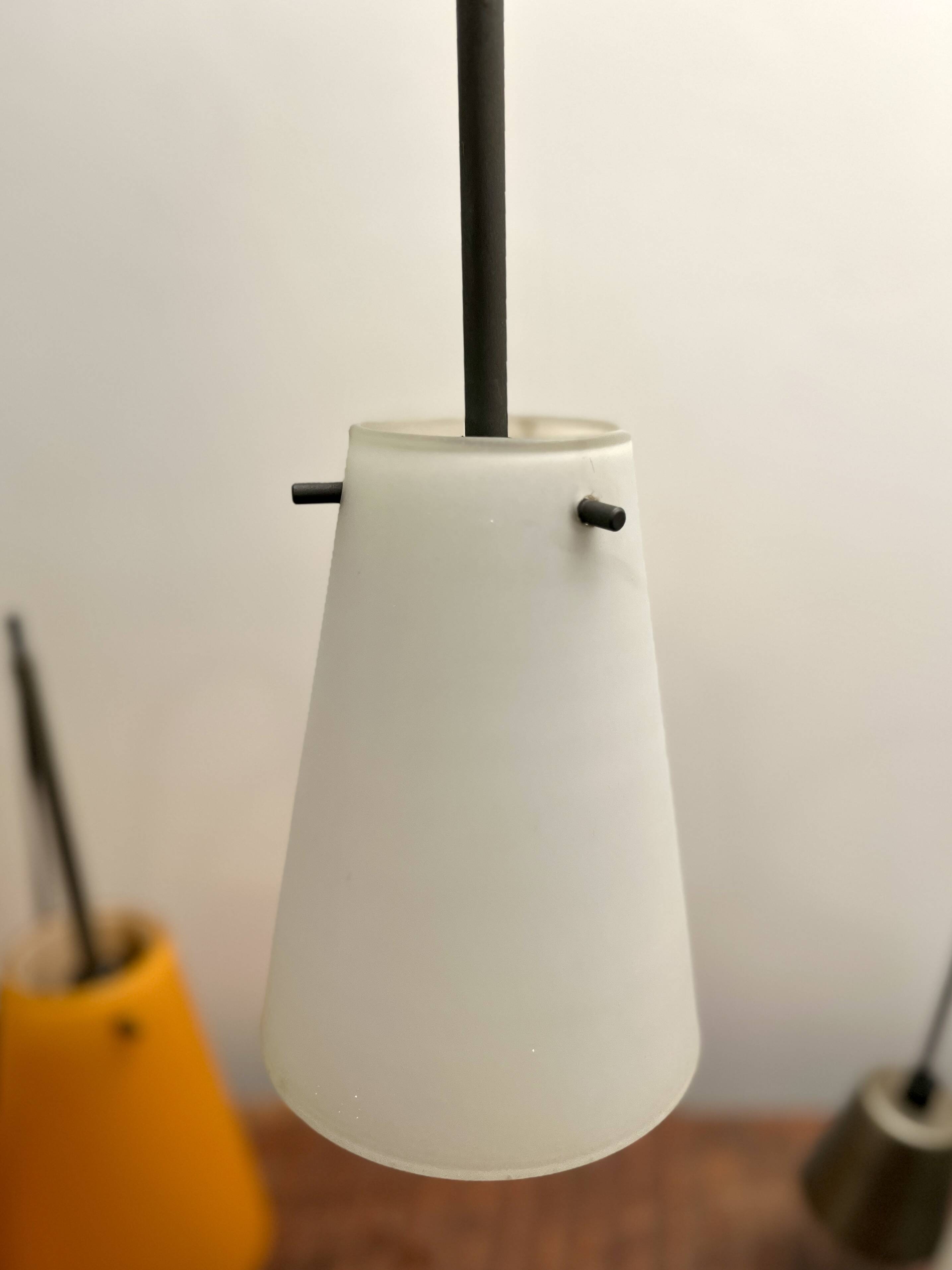 Orange and white glass pendant lights, 1970s