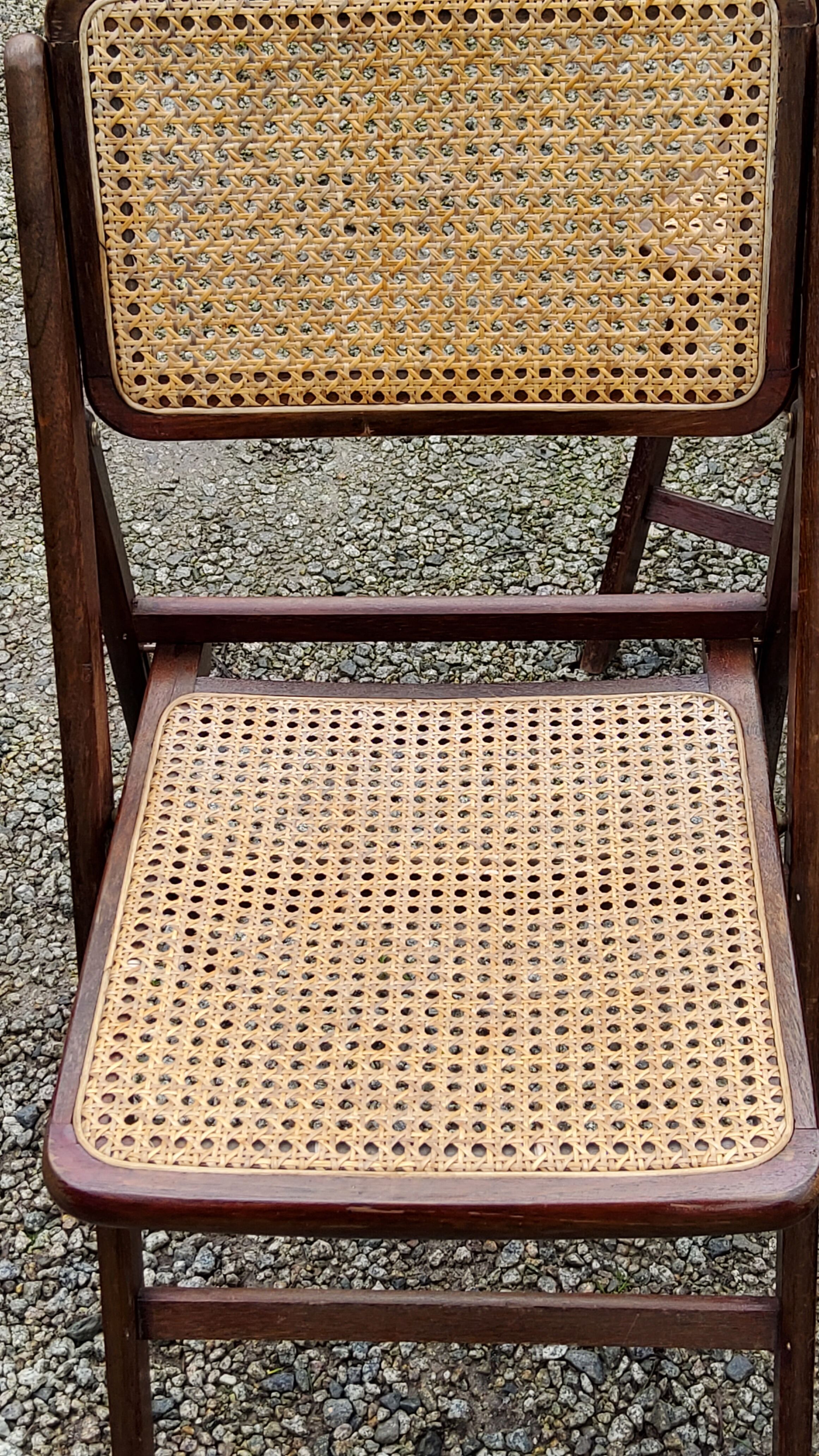 Set of 4 folding chairs wood and canning of the 70s