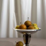 Vintage fruit bowl in silver metal and wood