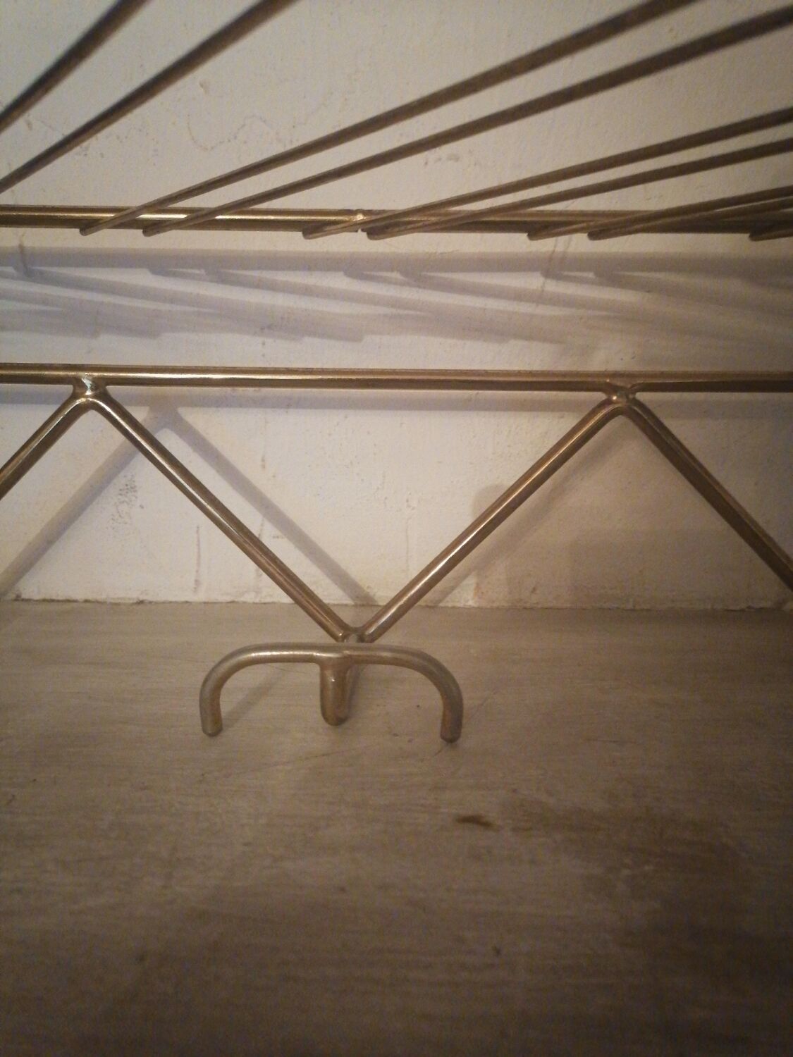 Wall mounted coat rack hats gold metal 1950 60