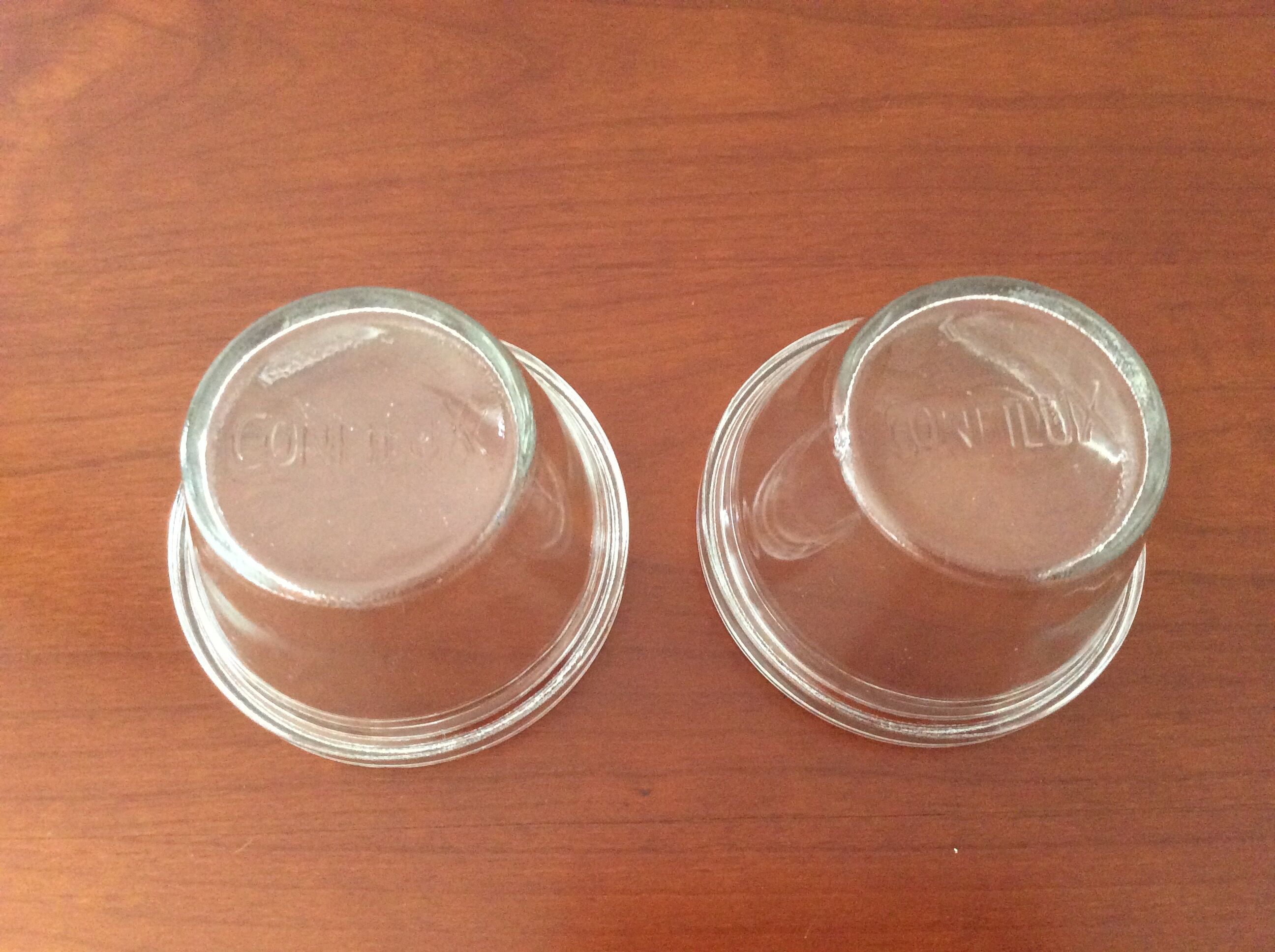 Set of 2 old CONFILUX conical jam pots