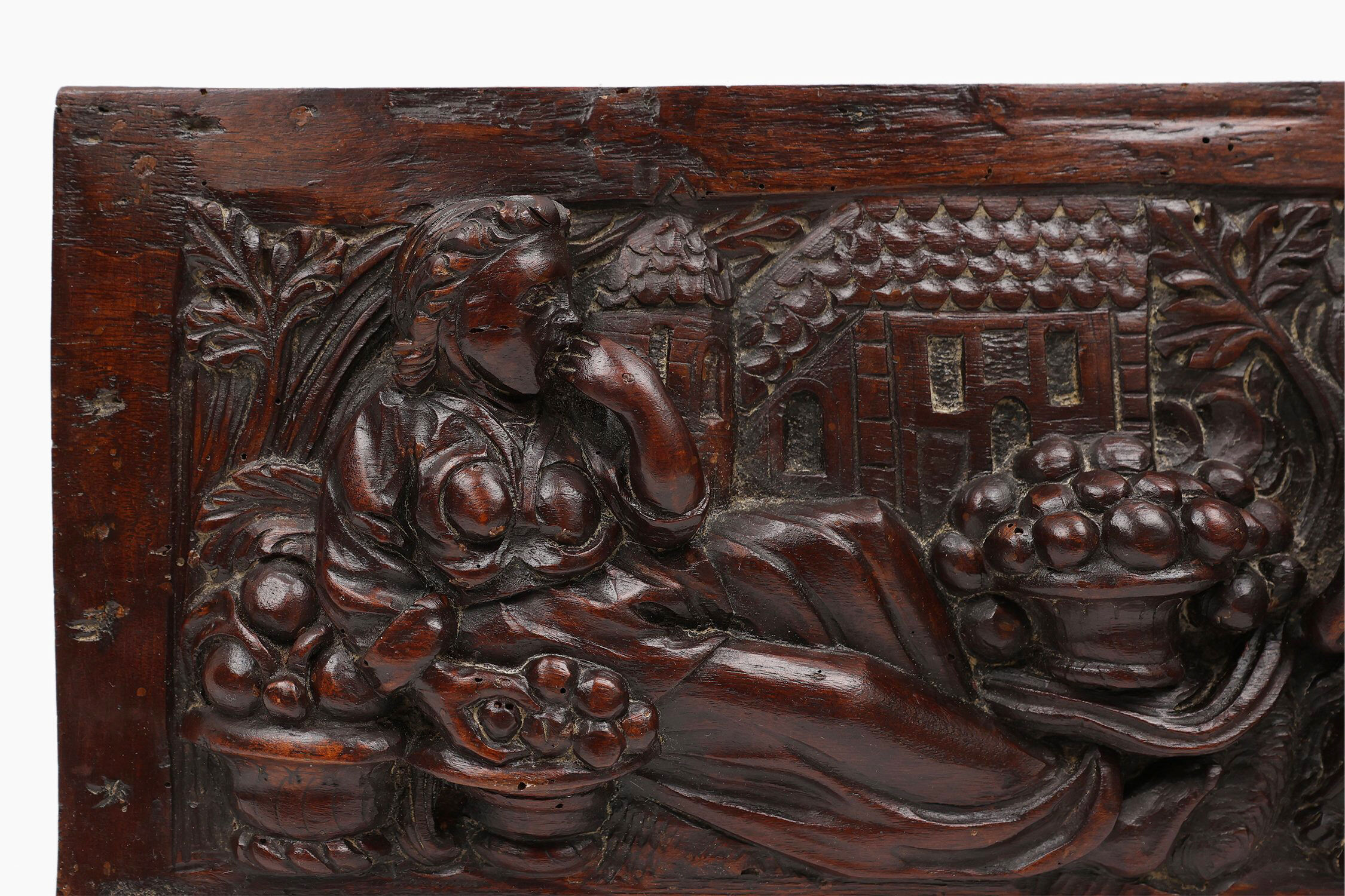 Gothic Hand Sculpted Panel in Oak, Belgium, 17th Century