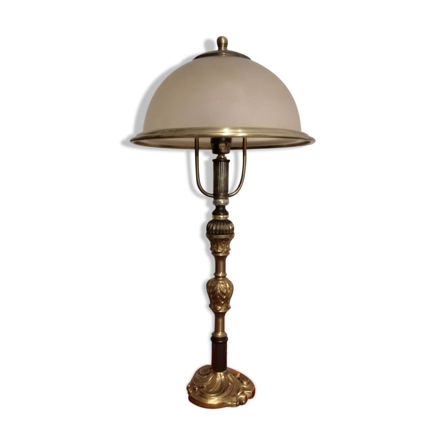 Lampe champignon ancienne en verre et laiton