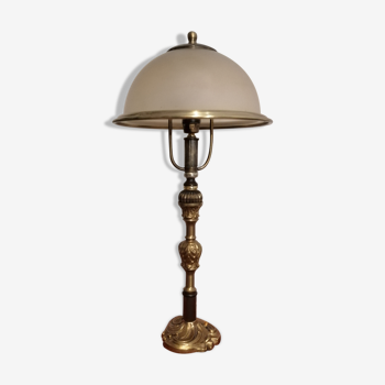 Ancient glass and brass mushroom lamp