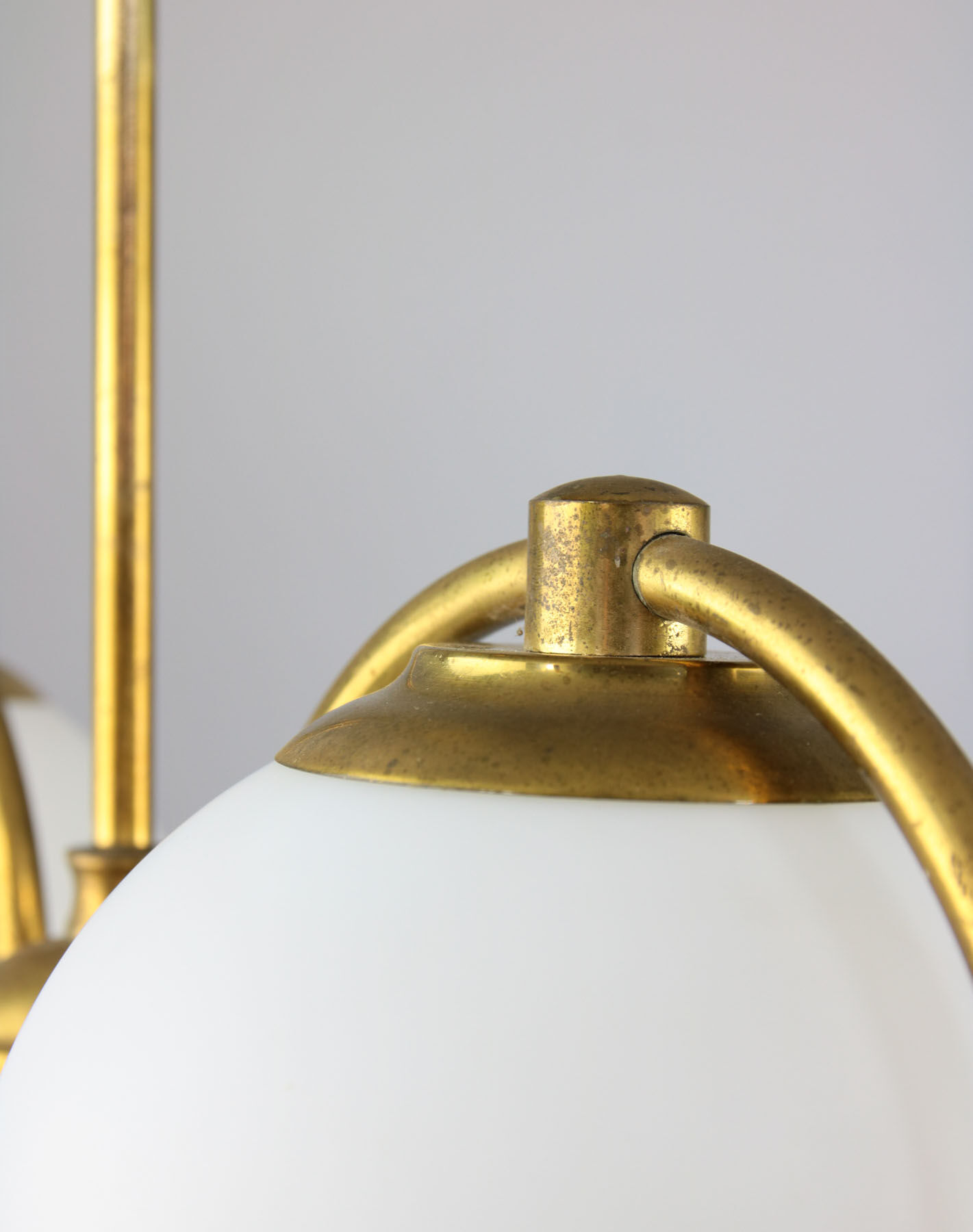 Mid-Century Brass & Opaline Glass Chandelier