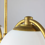 Mid-Century Brass & Opaline Glass Chandelier