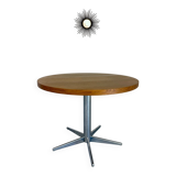 Old round table in solid wood and metal, vintage 70s design