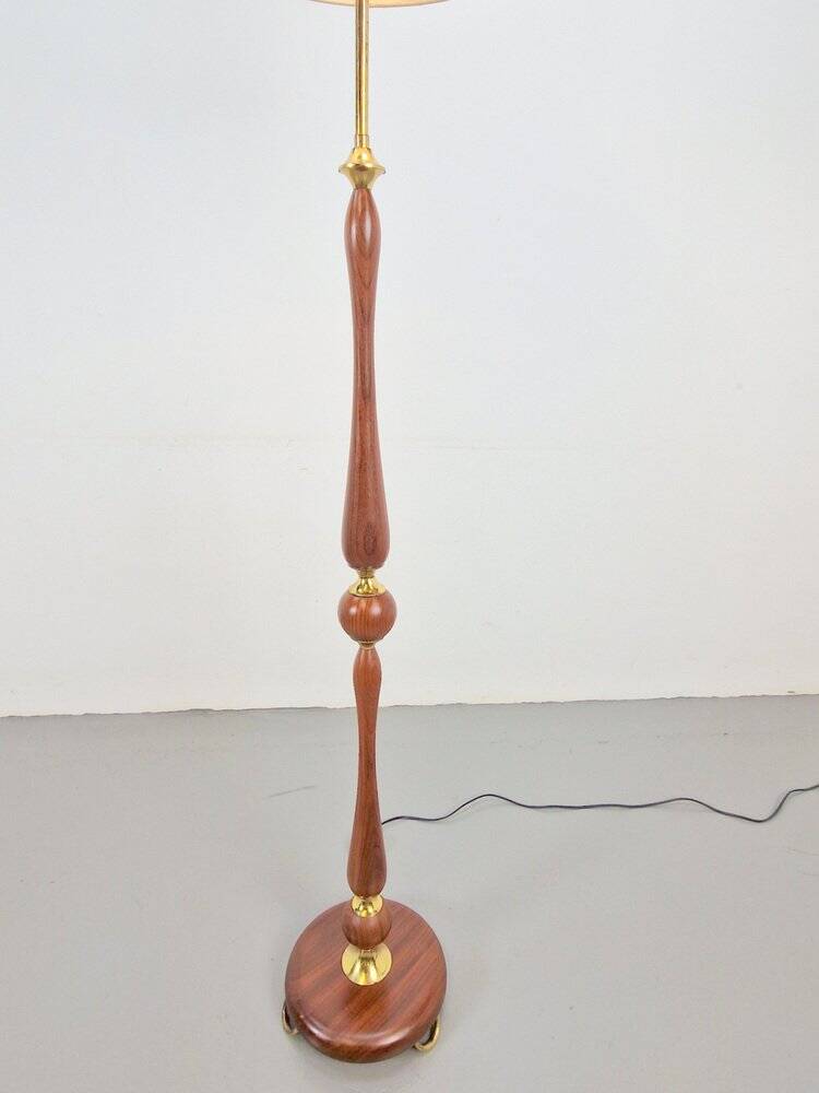 Vintage Scandinavian Floor Lamp in Teak and Brass, 1960s