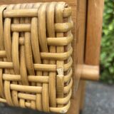 Vintage oak and rattan bed + 2 matching bedside tables – 1950s/60s – invoice