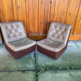 Set of mid-century modern brown leather and fabric chairs, 1960s
