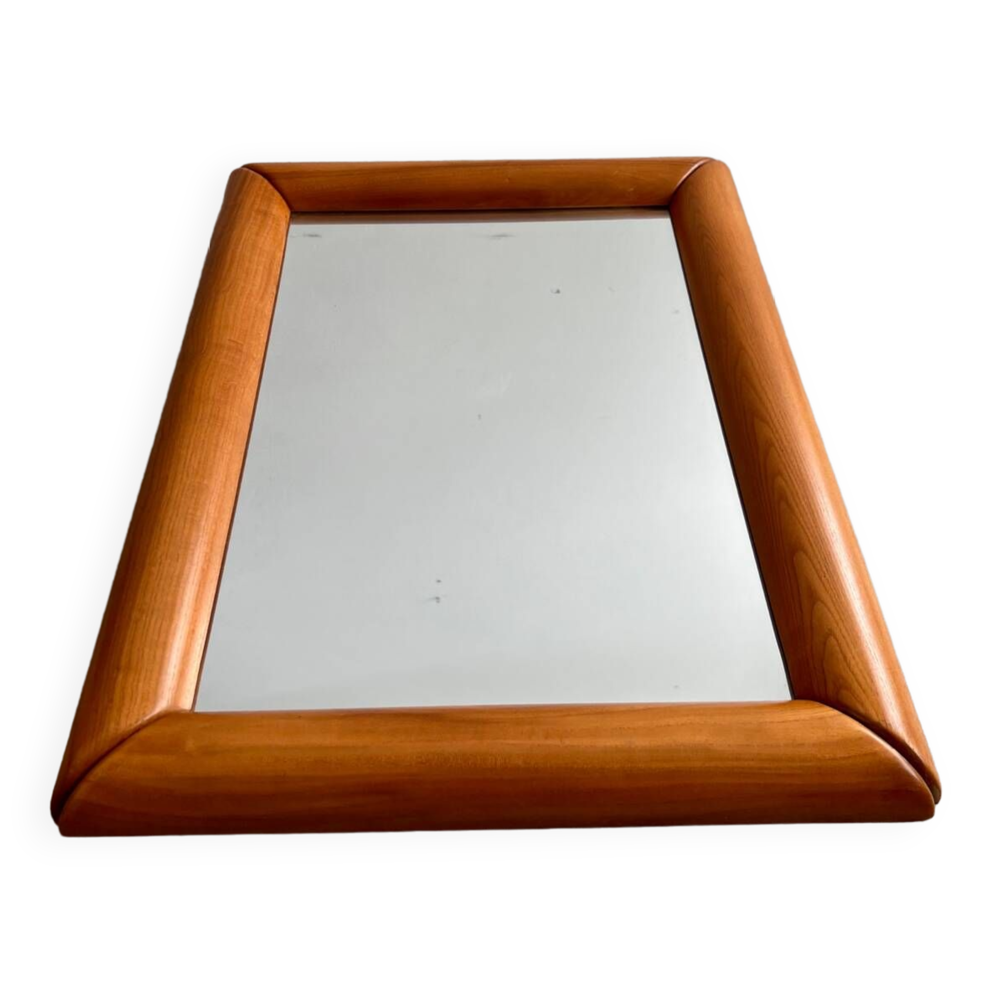 Old mirror in solid elm design from the 70s vintage brutalist style