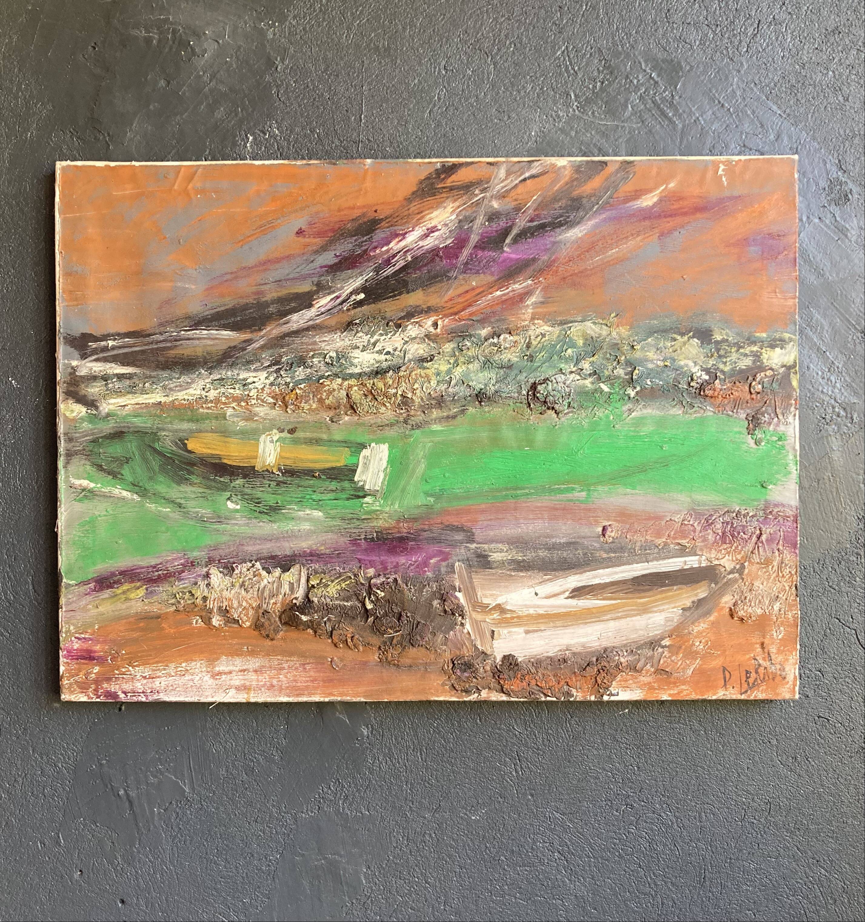 Huile abstraite sur toile de Paul Le Rabo