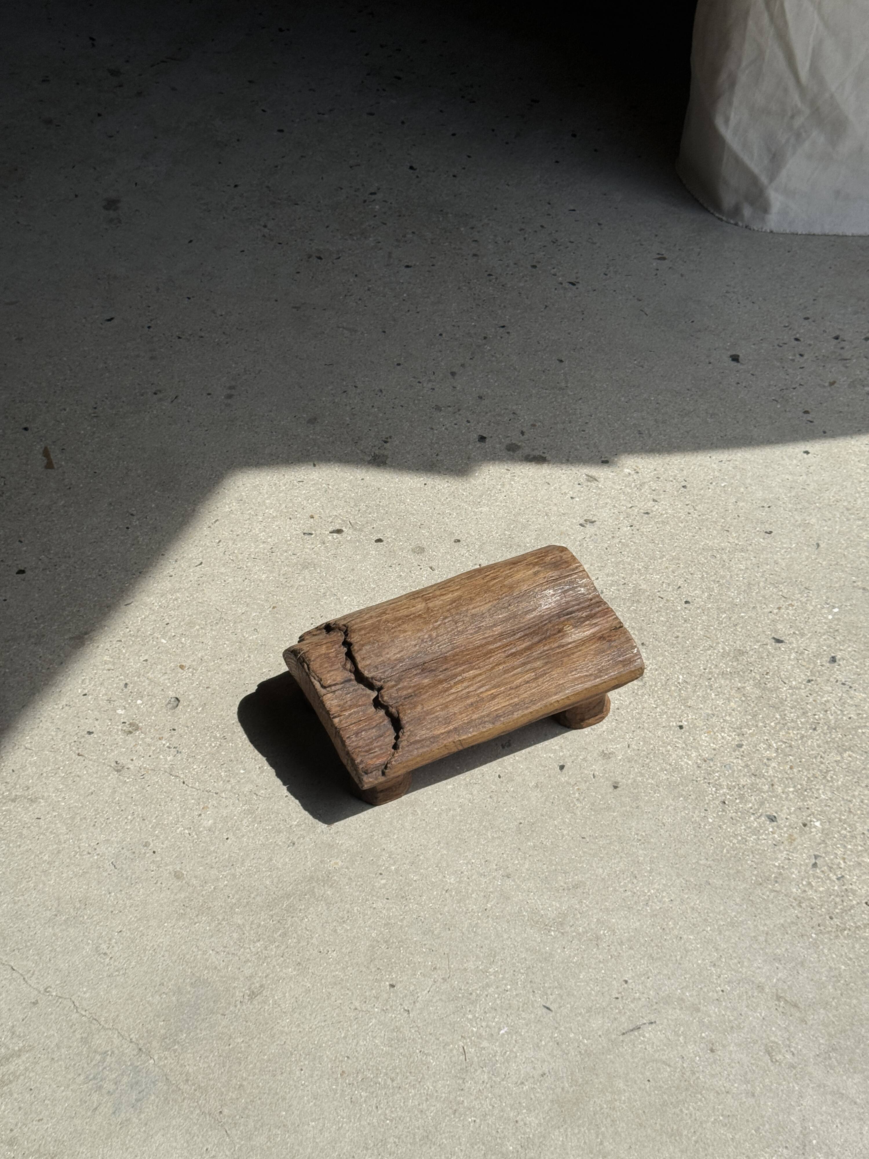 Small stool, footrest in organic blond teak monoxyle wabi-sabi L22