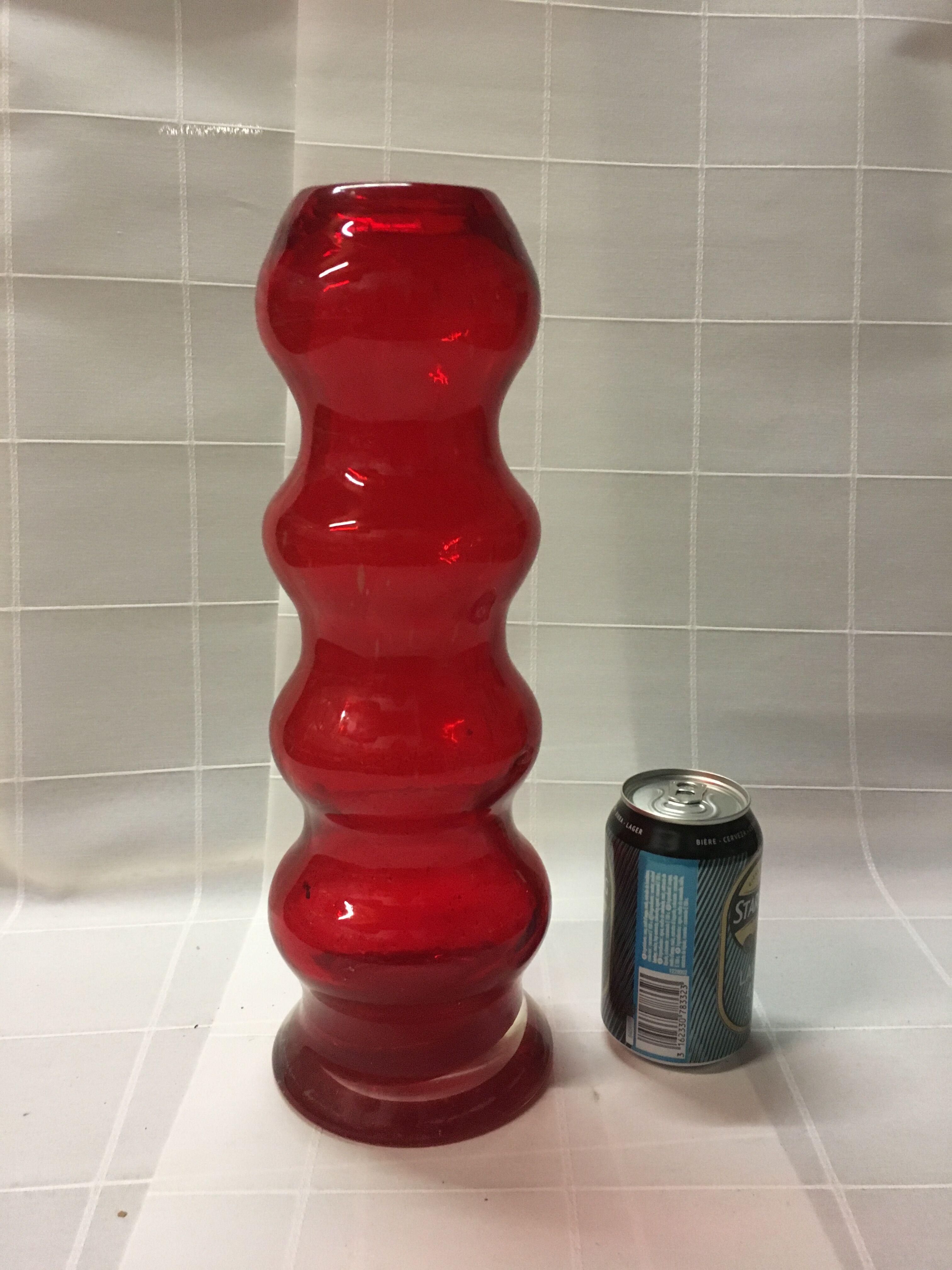 Large red glass seventies vase