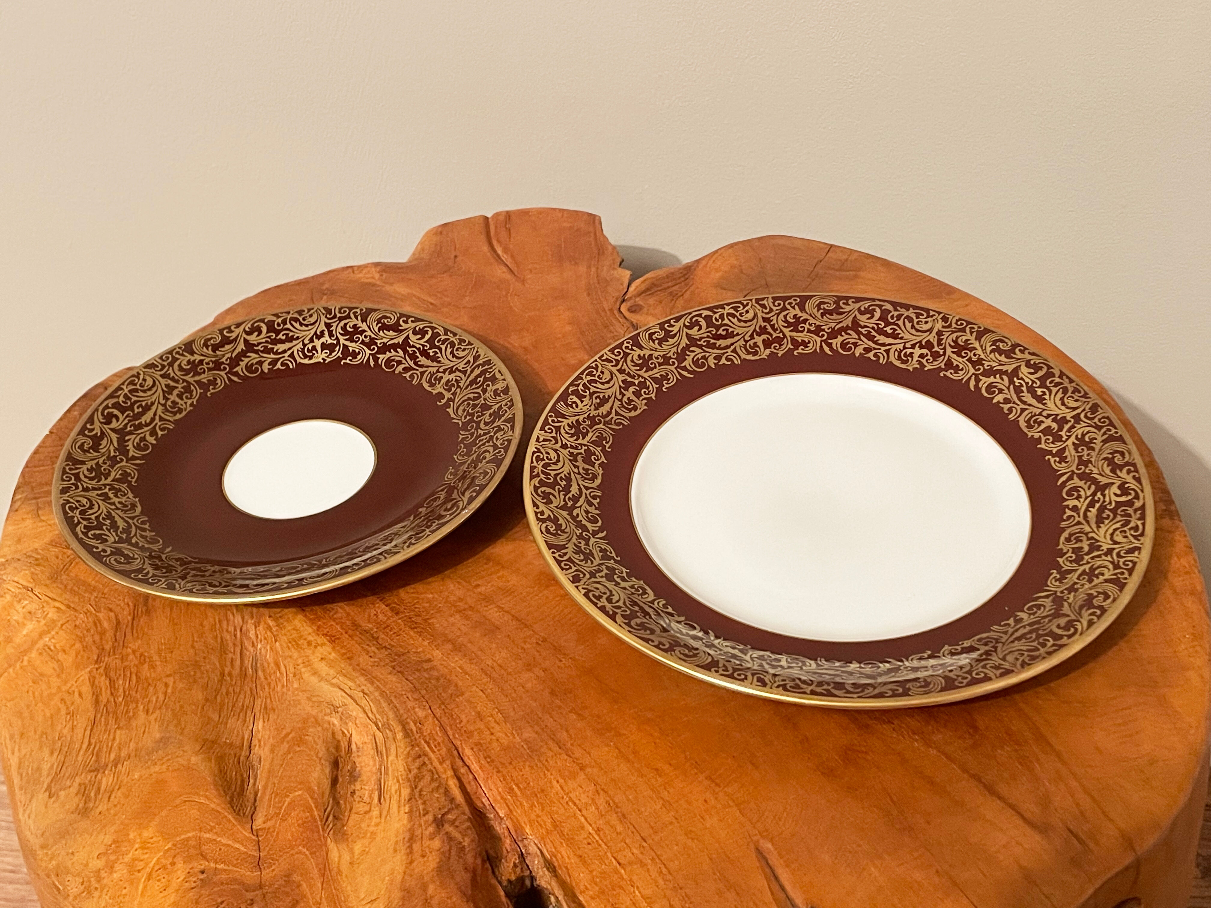 Reichenbach brown teacup trio set with saucer and plate, east-german fine china made in 1968-1990