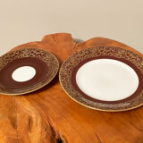 Reichenbach brown teacup trio set with saucer and plate, east-german fine china made in 1968-1990