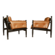 c. 1970 - Pair of lounge chairs in lacquered beech and cognac leather - France