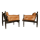 c. 1970 - Pair of lounge chairs in lacquered beech and cognac leather - France