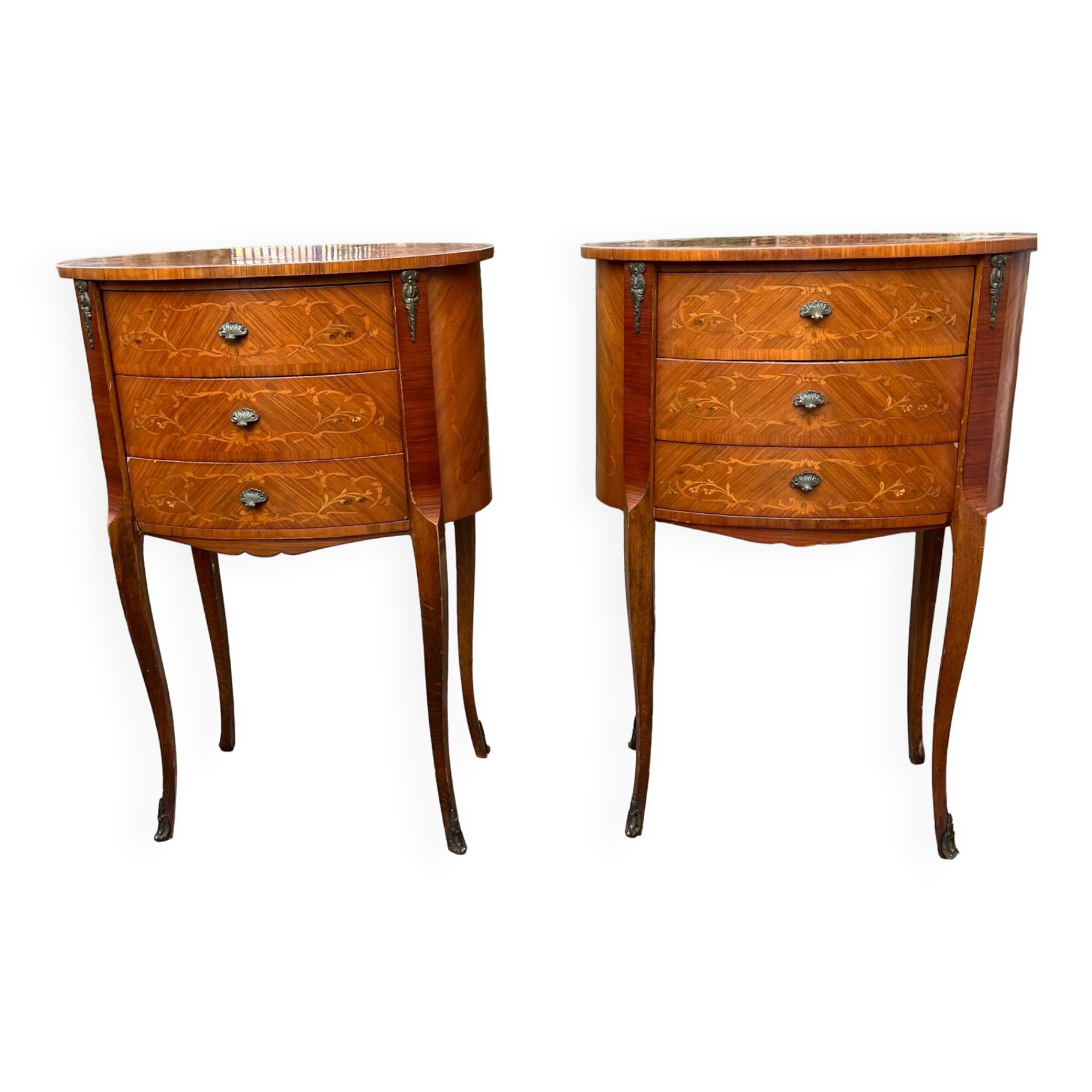 Pair of marquetry bedside tables