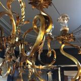 Napoleon III bronze chandelier, Louis XV style, baroque rocaille twist, 189