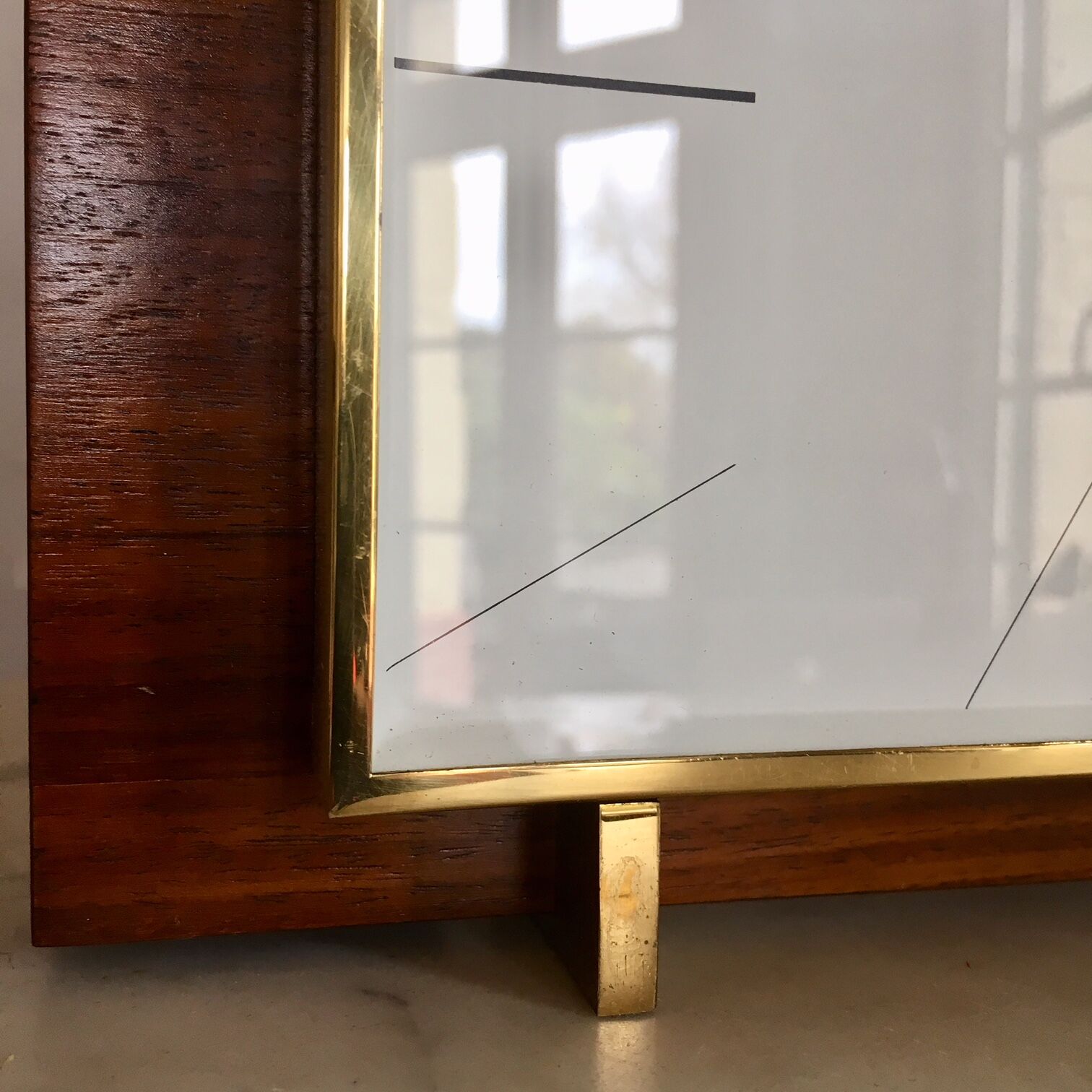 Modernist West German Glass and Brass Wood Clock 1960