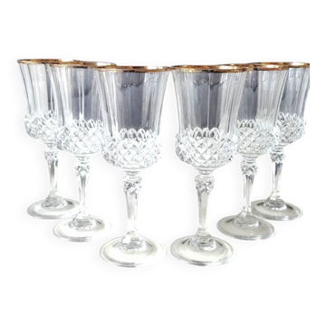 Lot 6 x Grands Verres à vin. Modèle Valencay Gold/Cristal d Arques
