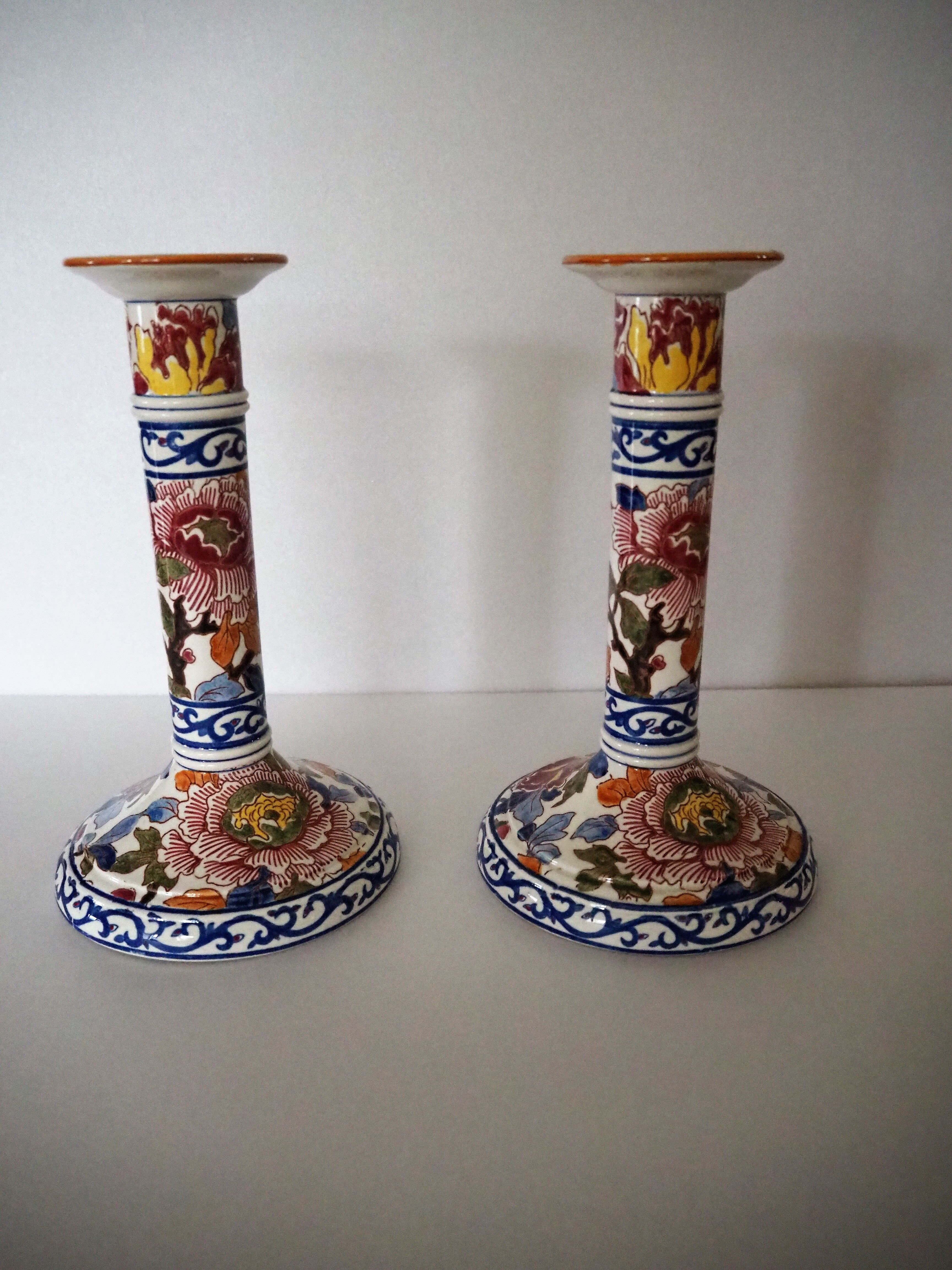 Pair of Gien earthenware chandeliers