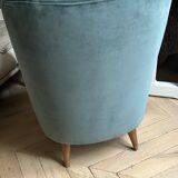 lot pair of signed armchairs with headboard