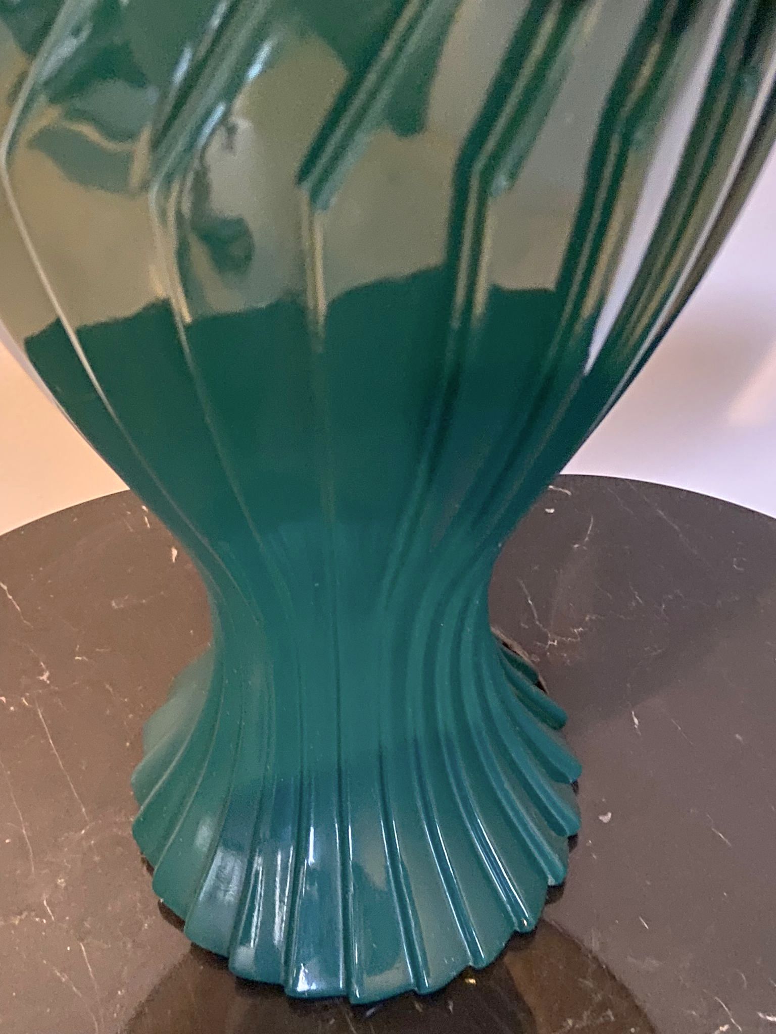 Green lacquered porcelain table lamp, Italy 70s
