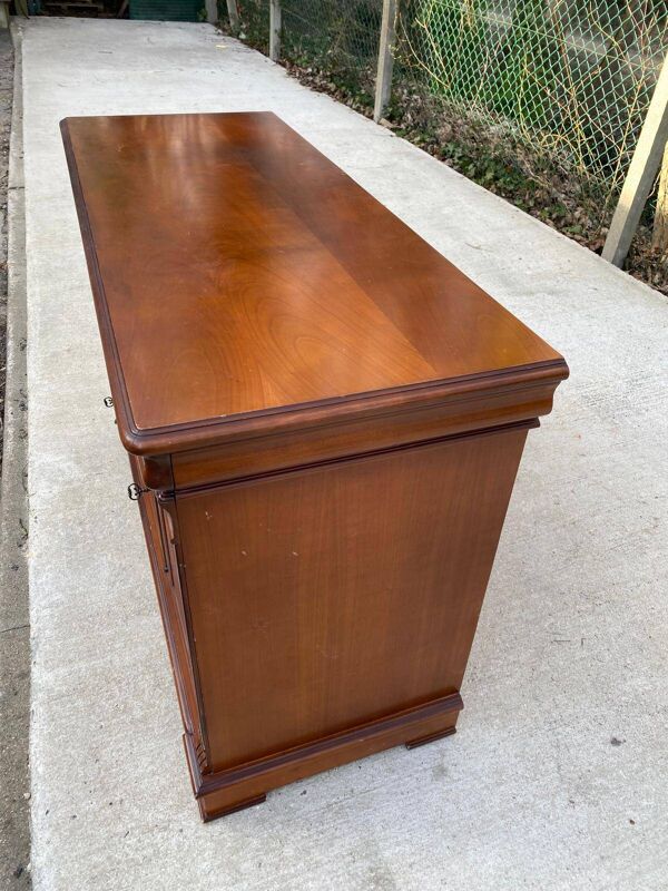 Buffet Louis Philippe campagnard en bois avec 2 tiroirs et 3 portes 126cm
