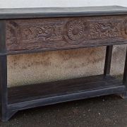 Console in old black wood with integrated chest