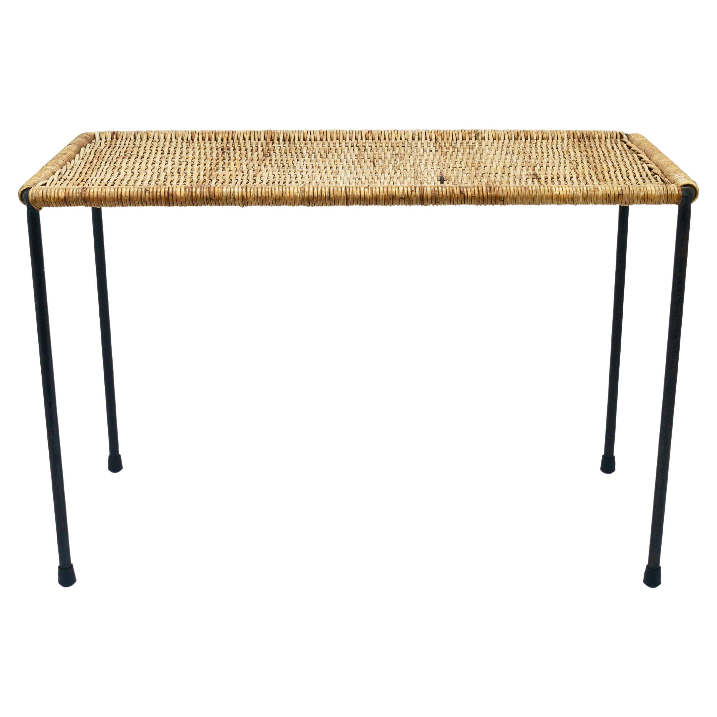 Long side table by Carl Aubock, flower bench, rattan, wicker, Austria, 1950s