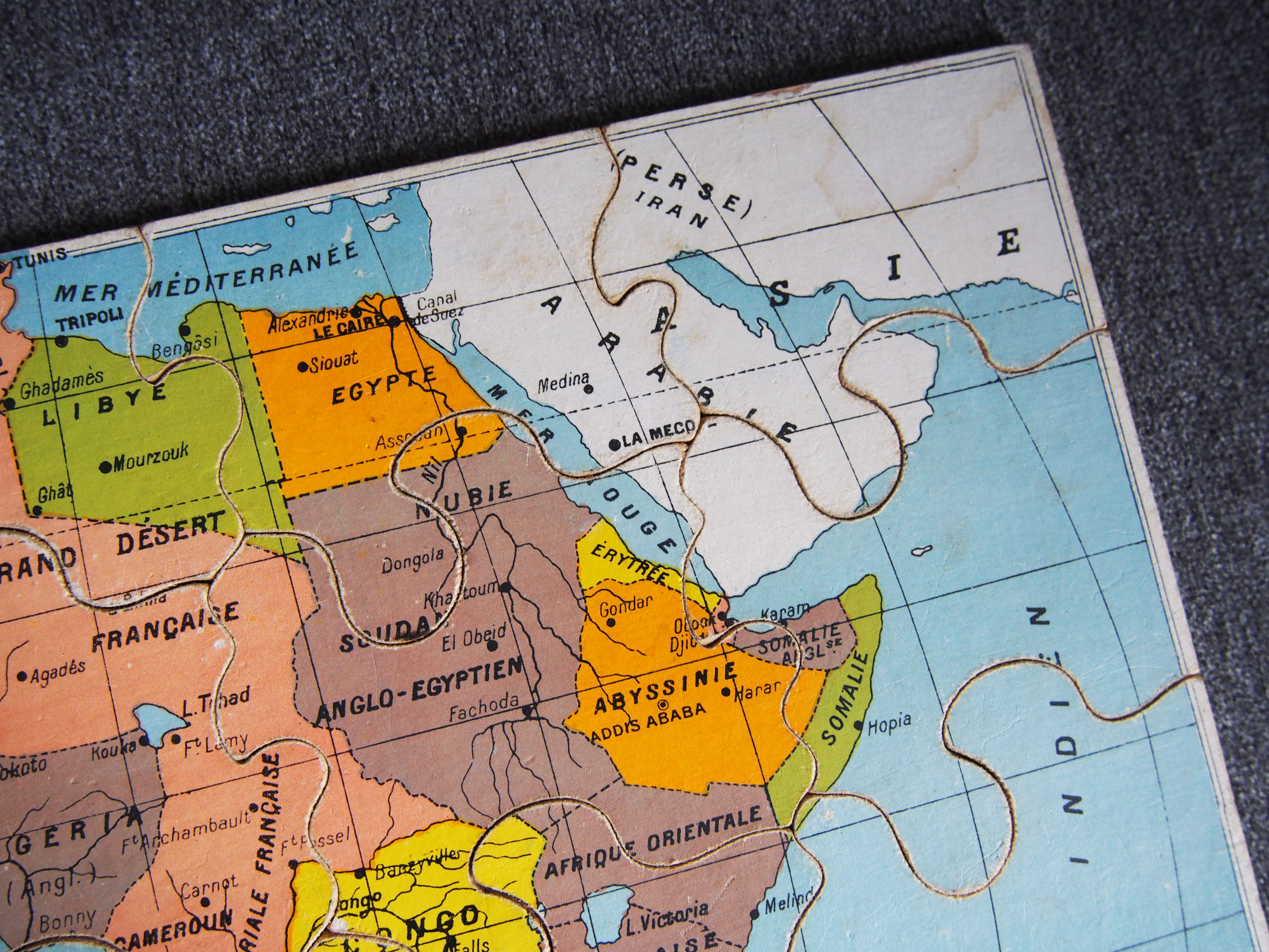 Old wooden Africa map puzzle