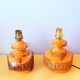 Pair of 60s brutalist wooden lamps