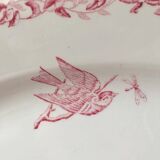 Plat de forme ovale à décors d’oiseaux et de fleurs en faïence d’Onnaing signé en creux
