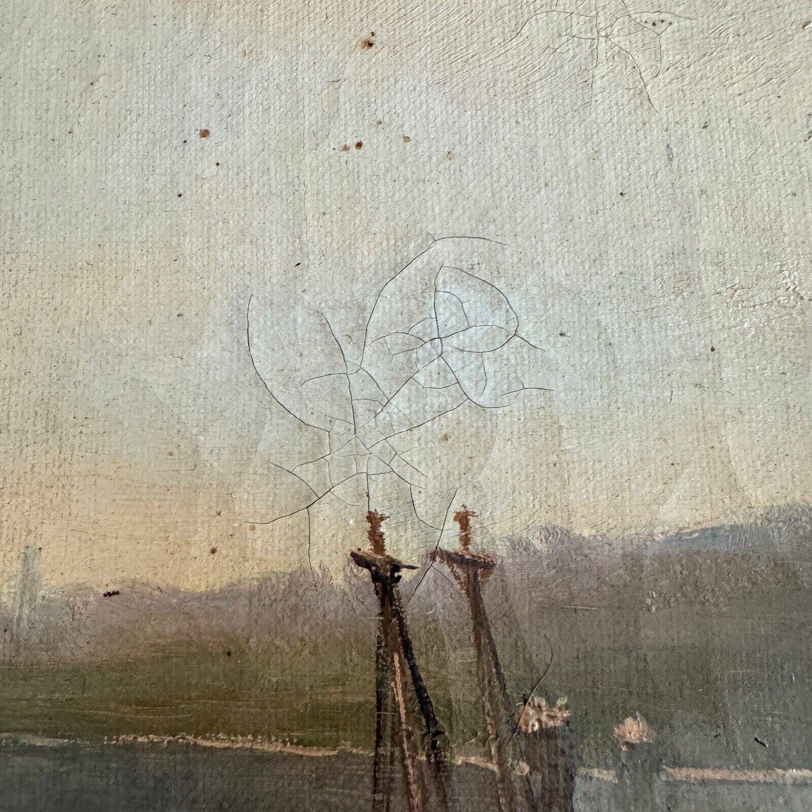 Oil on canvas by F. Lemoine the port of Nantes late 19th century stucco frame