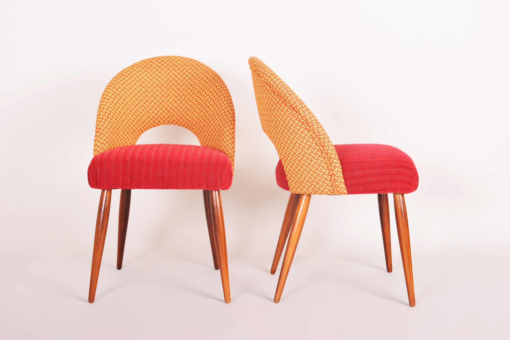 Four czechoslovak midcentury chairs, with new upholstery and original fabric