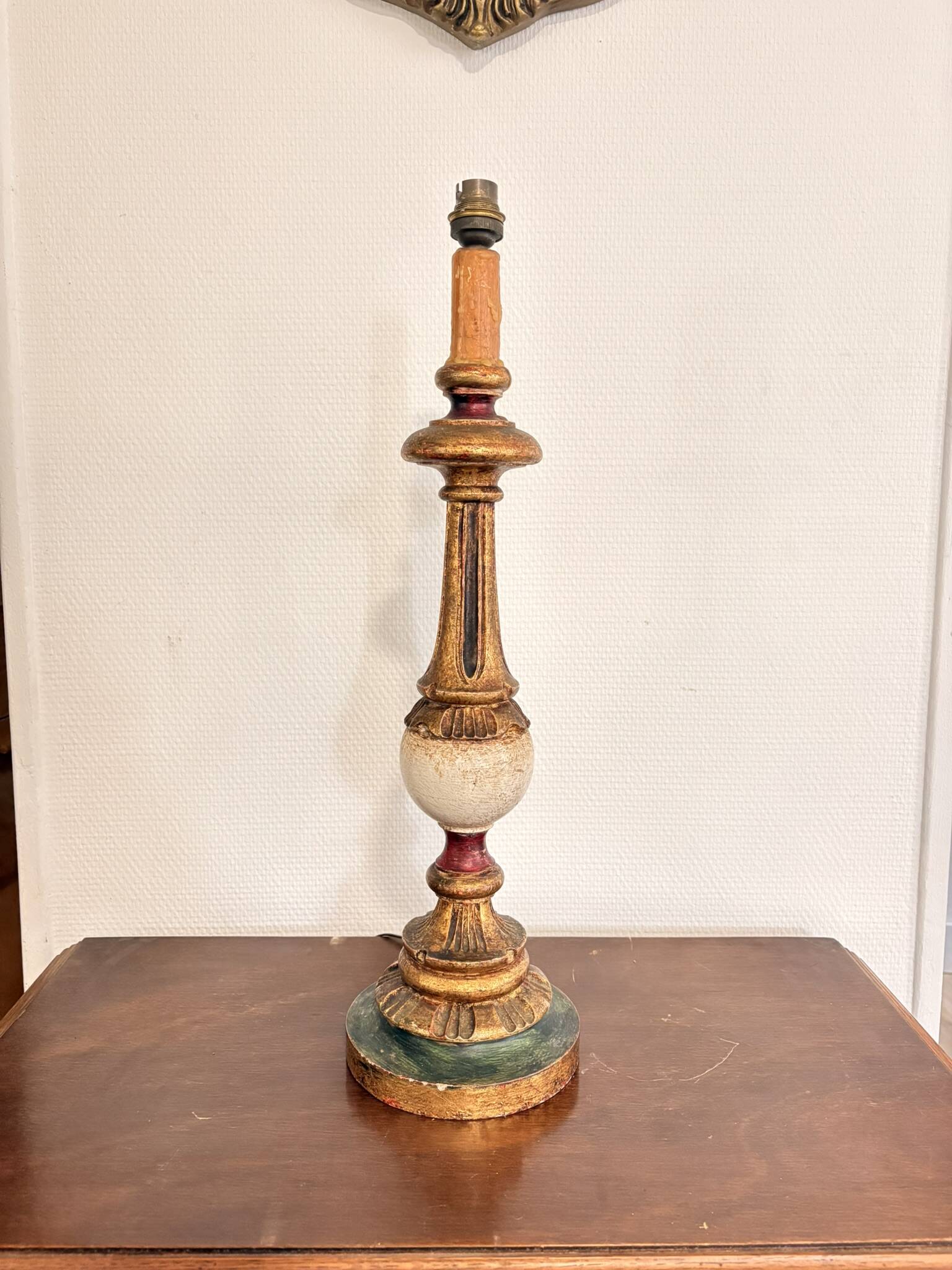 Vintage Ostrich Egg Lamp Stand Art Deco Venetian Florentine Candle Holder